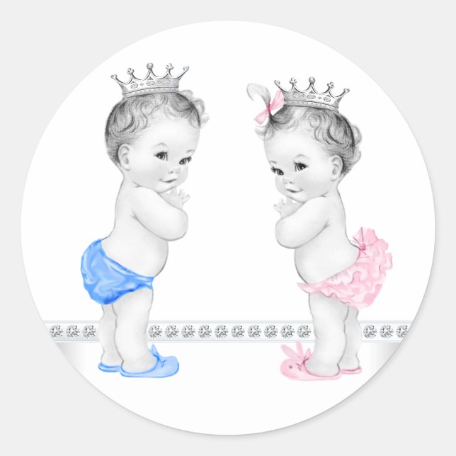 Twin Prince and Princess Baby Shower Stickers (Front)