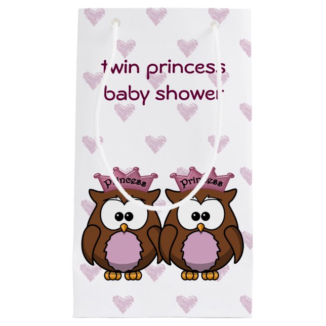 twin princess owl  baby shower gift bag (Front)