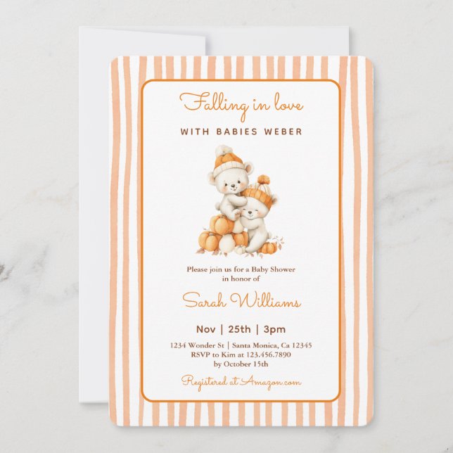 Twin Pumpkin Baby Shower Invitation (Front)