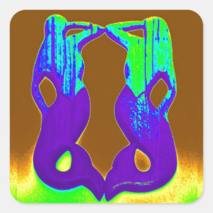 twin purple mermaids square sticker