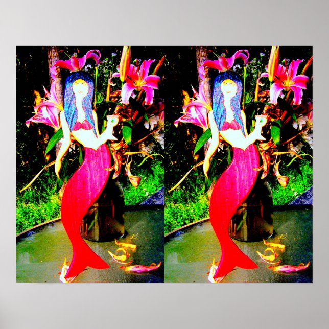 twin red mermaids partying poster (Front)