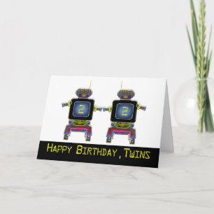 twin robots in neon colours card