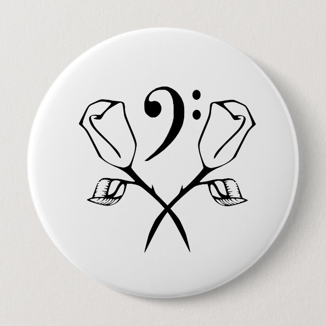 Twin Rose above Bass Clef 4 Inch Round Button (Front)