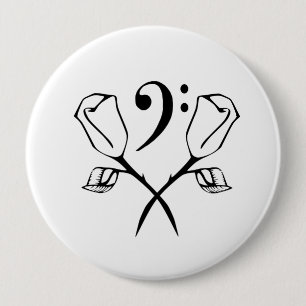 Twin Rose above Bass Clef 4 Inch Round Button