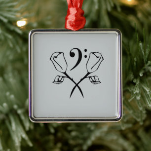 Twin Rose with a Bass Clef Metal Ornament