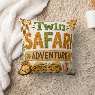 Twin Safari Adventures Boys Birthday Party Throw Pillow