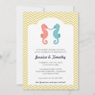 Twin Seahorses Double Anniversaire Fête Invitation