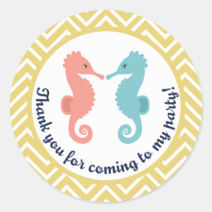 Twin Seahorses Swim Summer Party Thank You Sticker