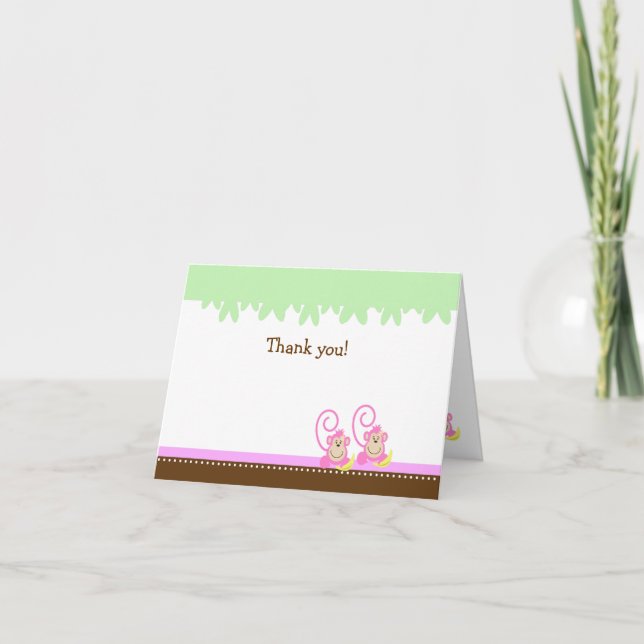 TWIN SILLY MONKEYS PINK Folded Thank you notes (Front)