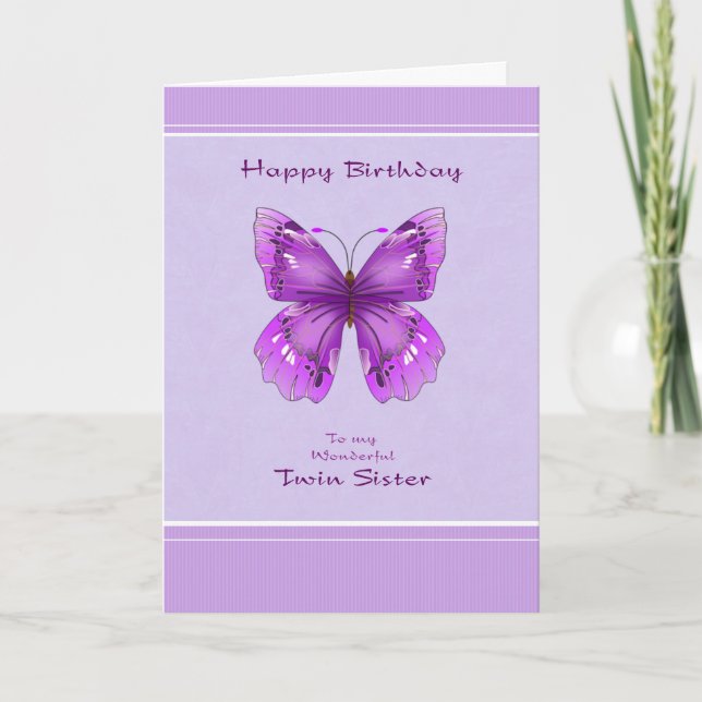 Twin Sister Birthday Card - Purple Butterfly (Front)