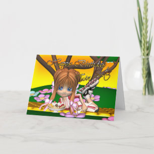 Twin Sister Birthday card with cutie pie by Moonla