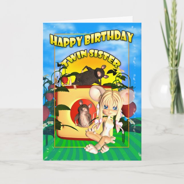 Twin Sister Birthday carte cutie pie souris, avec  (Devant)