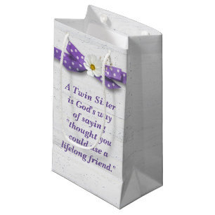 Twin Sister Birthday with Polka Dot Ribbon  Small Gift Bag