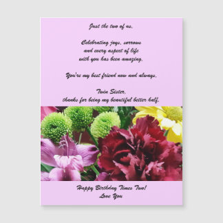 Twin Sisters Anniversaire Carte de voeux magnétiqu