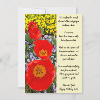 Twin Sisters Birthday Flat Greeting Card