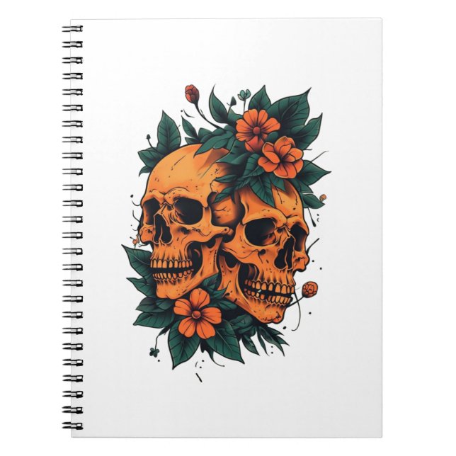 Twin Skulls Floral Gothic Notebook (Front)