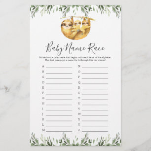 Twin Sloths Baby Shower Name Race Game