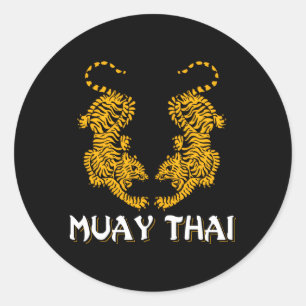 Twin Tiger Sak Yant Muay Thai Fighter Mial Classic Round Sticker