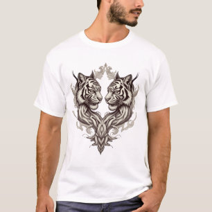 Twin Tiger Tattoo – Symmetrical Sacred Design T-Shirt