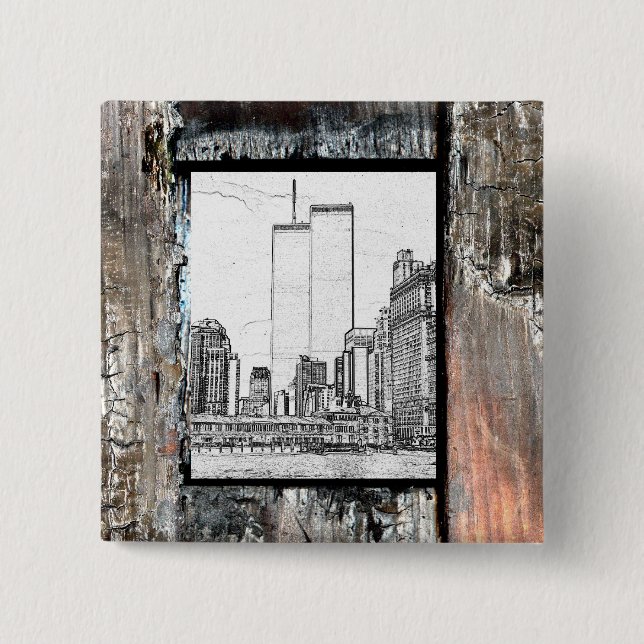 Twin Towers 2 Inch Square Button (Front)