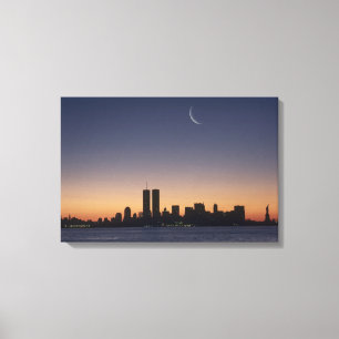 Twin Towers and Lady Liberty at Sunset Canvas Print