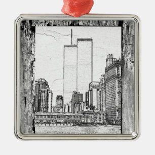 Twin Towers Metal Ornament