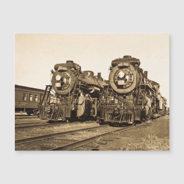 Twin Train Engines Vintage Locomotives Railroad (Front)