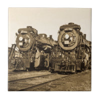Twin Train Engines Vintage Locomotives Railroad