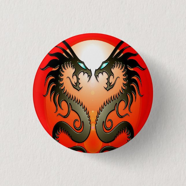 Twin Tribal Dragons 1 Inch Round Button (Front)