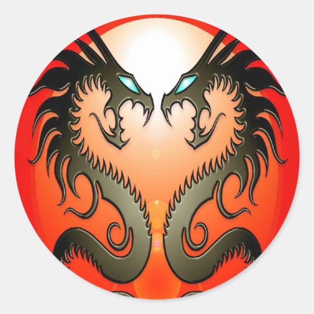 Twin Tribal Dragons Classic Round Sticker (Front)