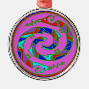 Twin Tribal Serpents Metal Ornament