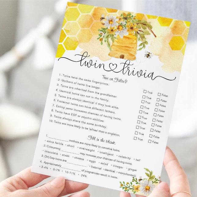 Twin Trivia Sweet as Can Bee Baby Shower Game (Creator Uploaded)