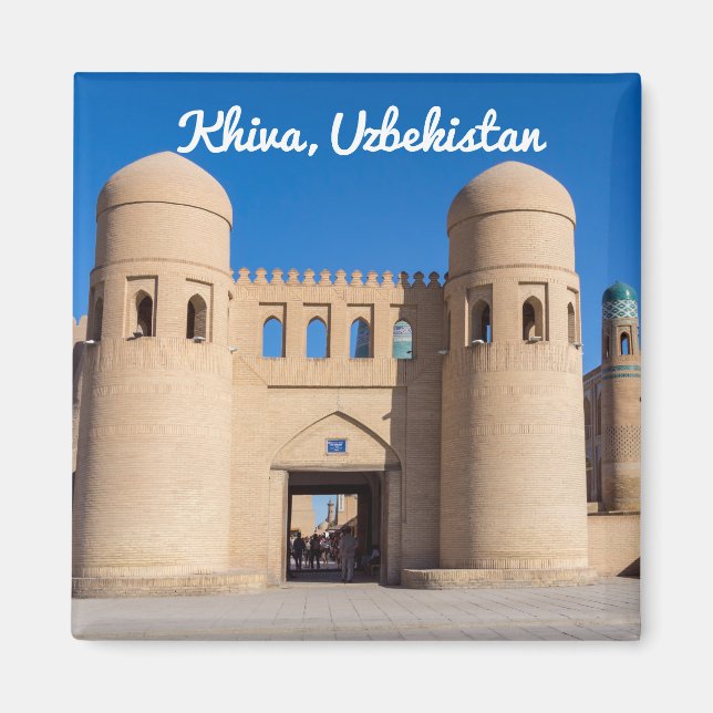 Twin-turreted West Gate - Khiva, Uzbekistan Magnet (Front)