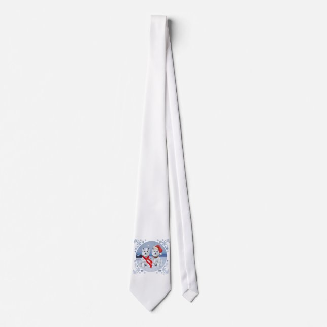 Twin Westies on a Wintry Evening Tie (Front)