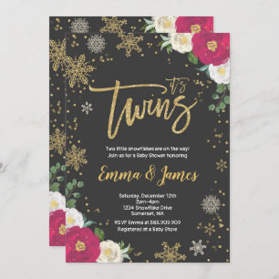 Twin Winter Baby Shower Invitation Twin Christmas