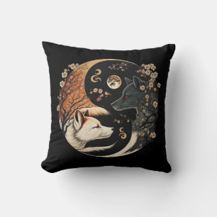 Twin Wolf Yin and Yang Throw Pillow