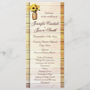 Twine Wrapped Mason Jar Sunflower Wedding Programs