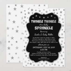 Twinkle Baby Sprinkle black silver invitations