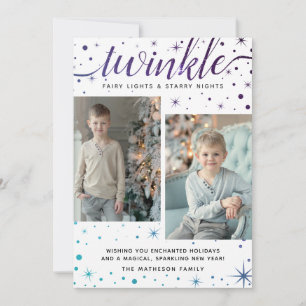 TWINKLE Falling Snow Pattern   Purple & Teal Holiday Card