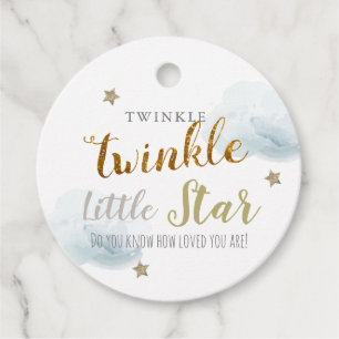 Twinkle Gold Stars & Blue Clouds Birthday Favour Tags