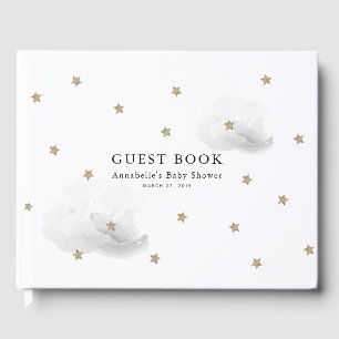 Twinkle Gold Stars & Grey Clouds Baby Shower Guest Book
