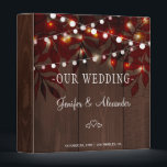 Twinkle lights autumn fall leaves wedding binder<br><div class="desc">Wedding custom binder featuring rustic twinkle lights and rust autumn leaves on dark brown barn wood background. Ideal for your night autumn fall | elegant rustic country | outdoor backyard themed wedding.</div>