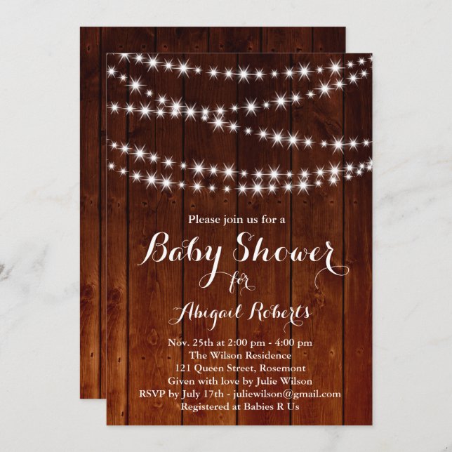 Twinkle Lights Baby Shower Invitation - wood (Front/Back)