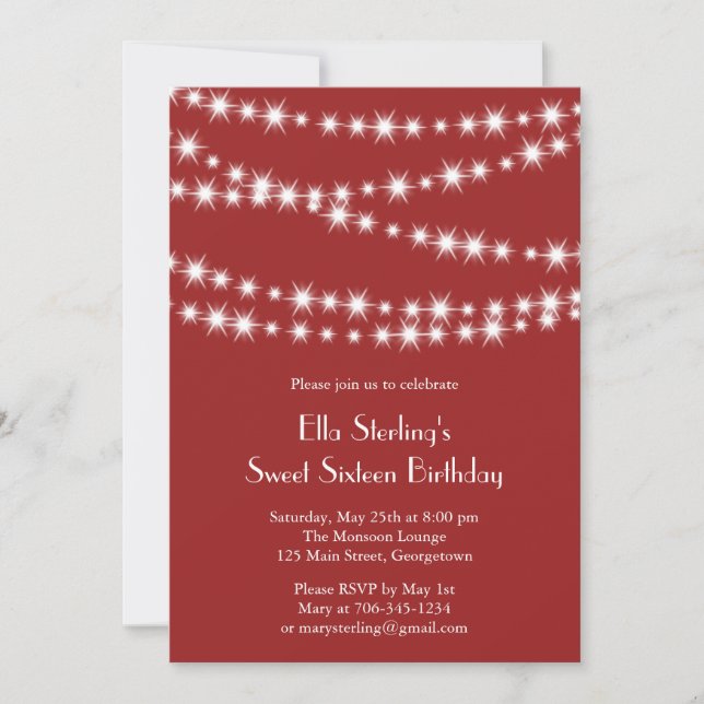 Twinkle Lights Birthday Invitation (red) (Front)