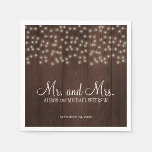 Twinkle lights country rustic mr and mrs wedding napkin
