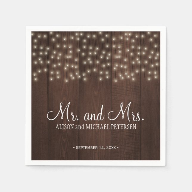 Twinkle lights country rustic mr and mrs wedding napkin (Front)