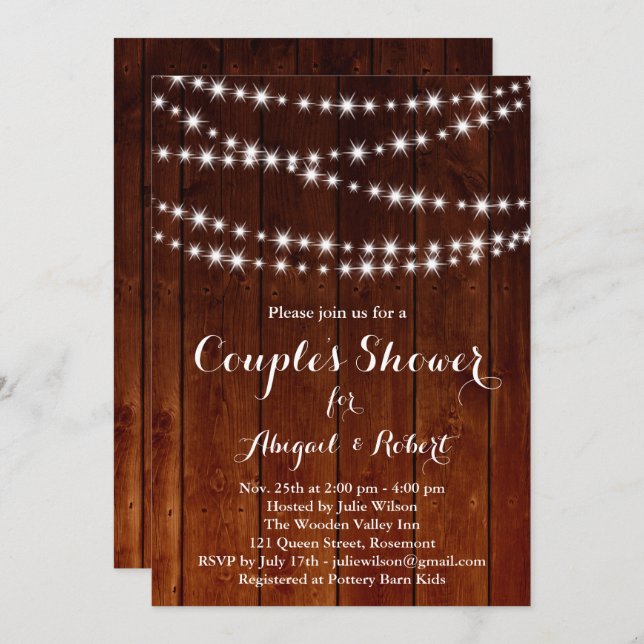 Twinkle Lights Couple's Shower Invitation - wood (Front/Back)