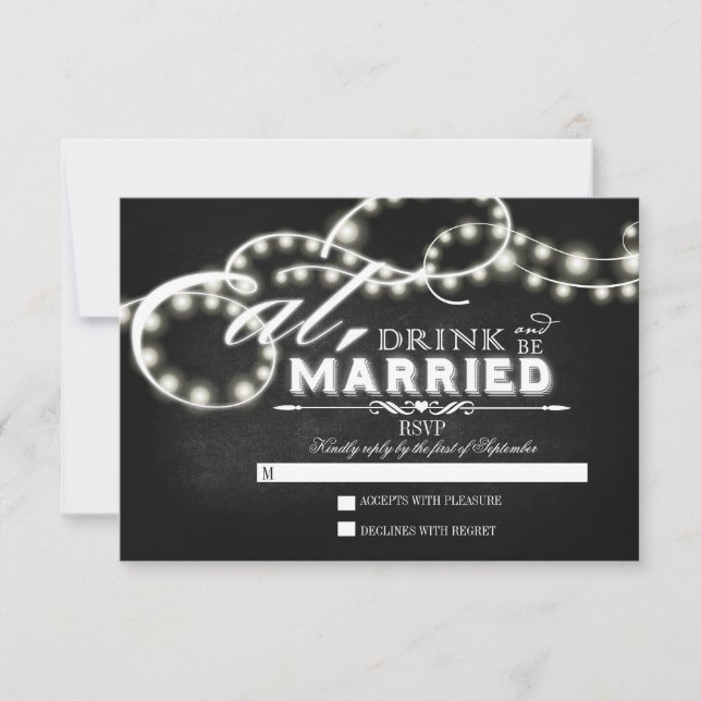 Twinkle lights Eat, Drink and Be Married RSVP Card (Front)