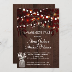 Twinkle lights engagement party rustic fall invitation
