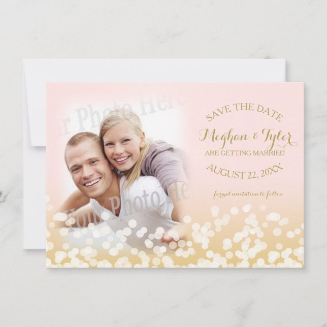 Twinkle Lights Gold and Pink Save the Date (Front)